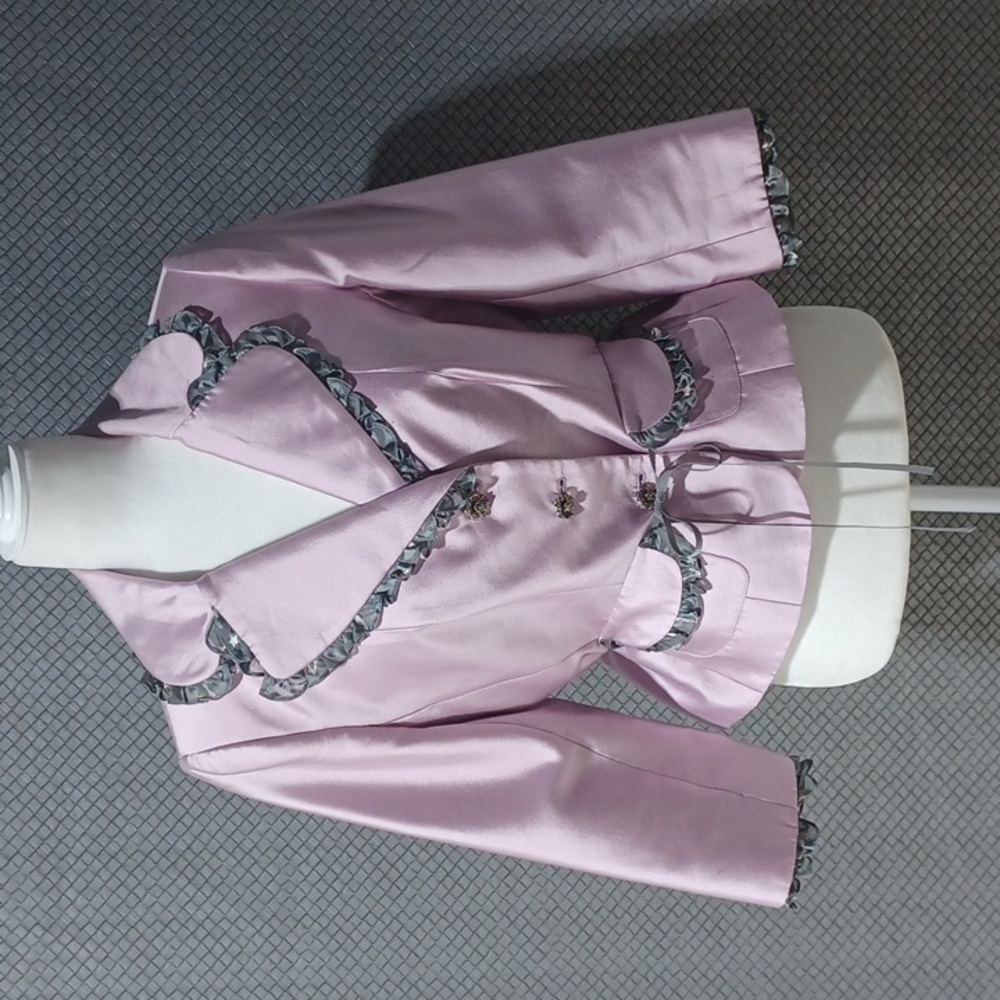 Kay Unger New York size 10 Pink Silk Blazer with Grey Ruffle Accents